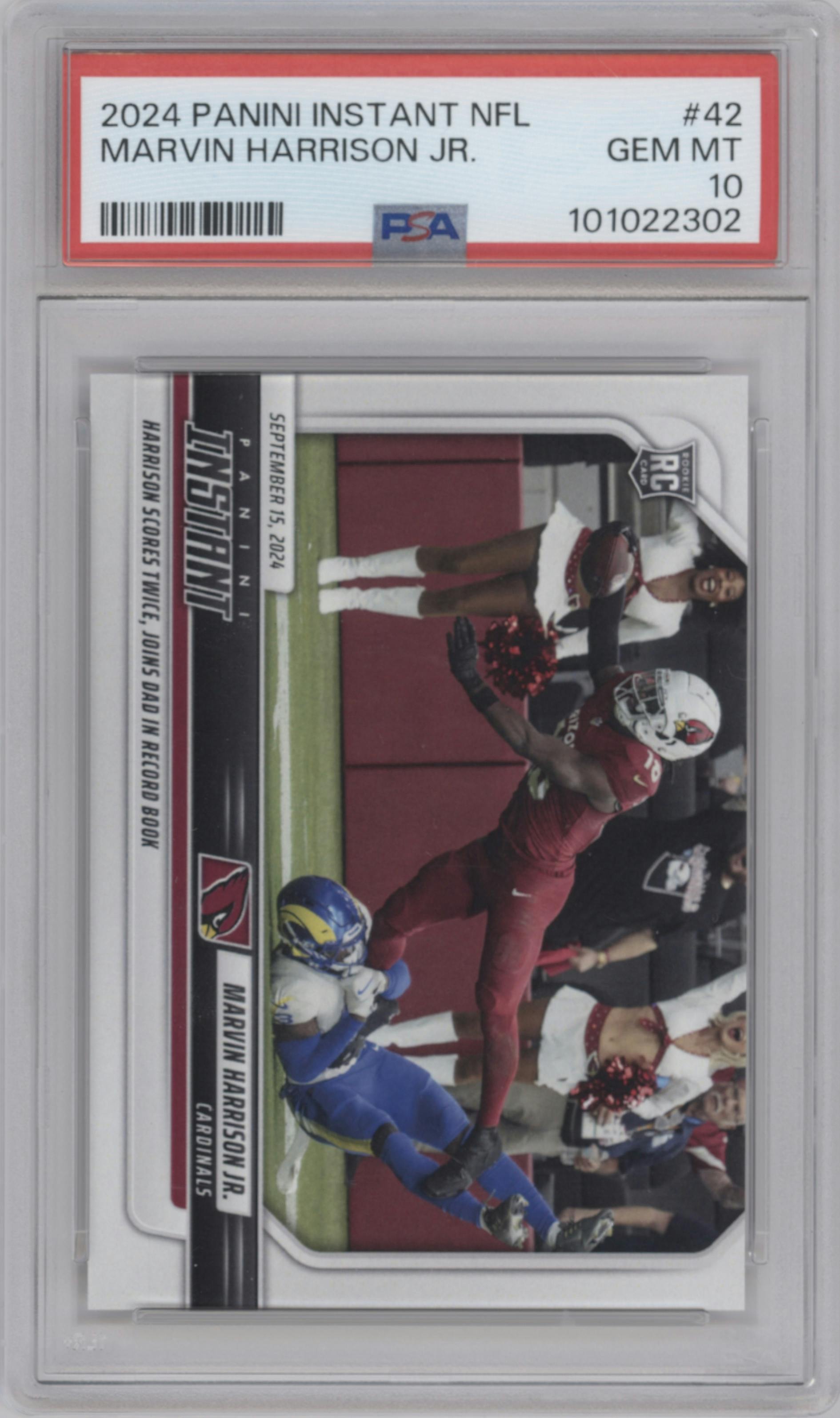  Marvin Harrison Jr.  from the 2024 Panini Instant NFL set graded by PSA and given an overall grade of 10.