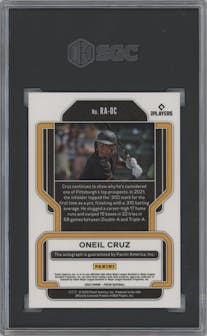 Oneil Cruz from the 2022 Panini Prizm set graded by SGC and given an overall grade of 10.