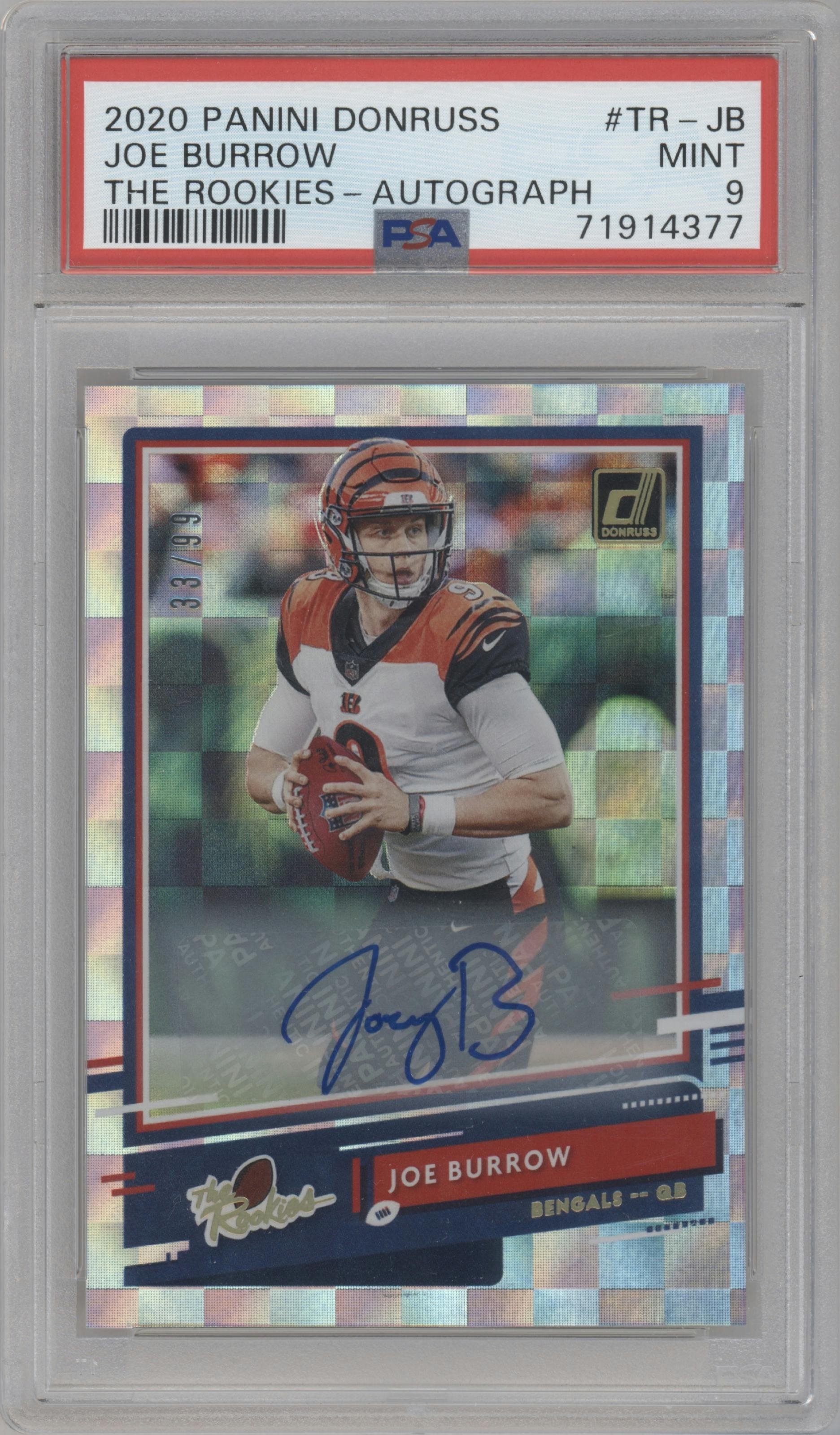 Joe Burrow from the 2020 Panini Donruss set graded by PSA and given an overall grade of 9.