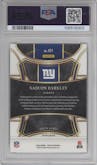 Saquon Barkley from the 2023 Panini Select set featuring a Dragon Scale parallel graded by PSA and given an overall grade of 10.