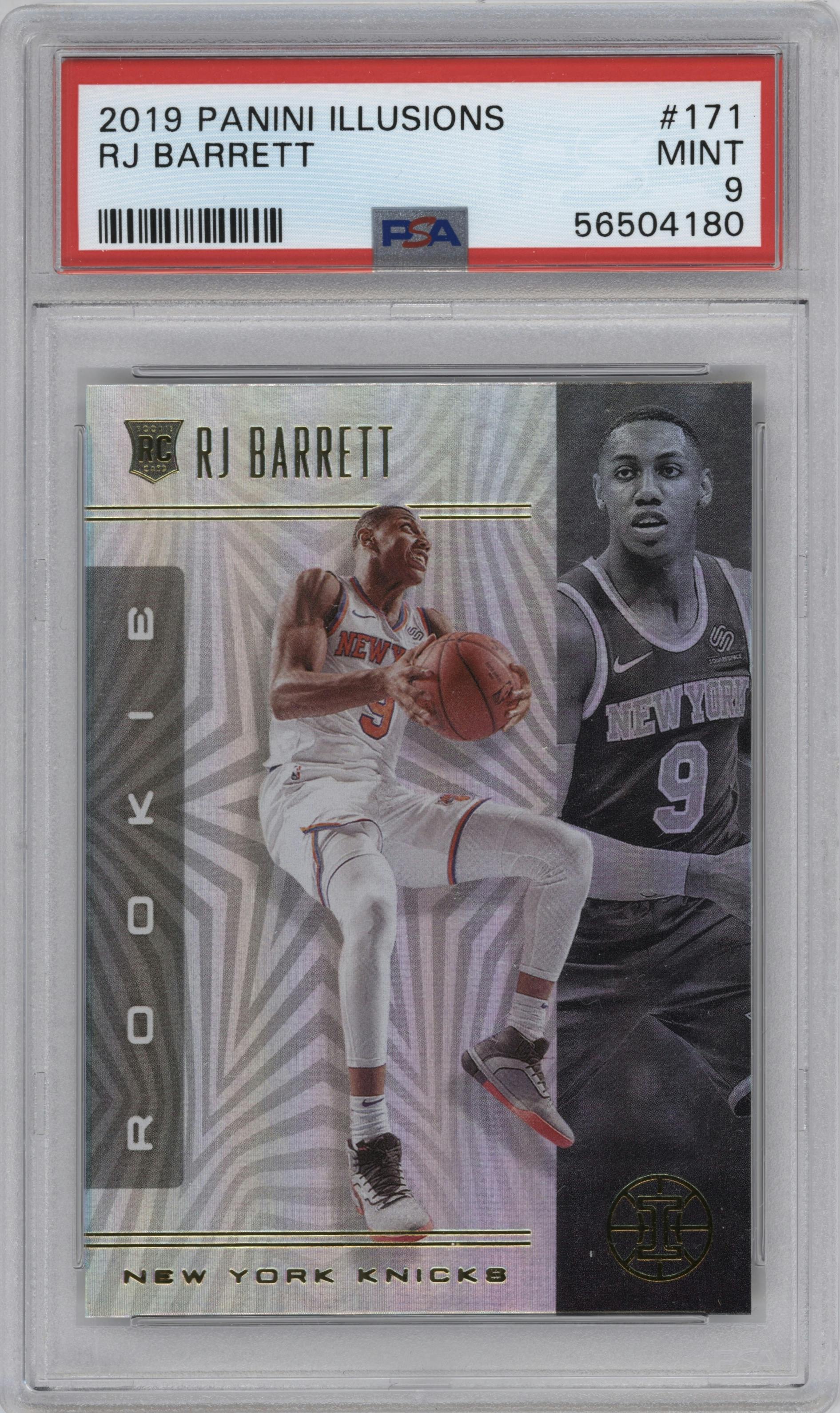 RJ Barrett from the 2019-20 Panini Illusions set graded by PSA and given an overall grade of 9.