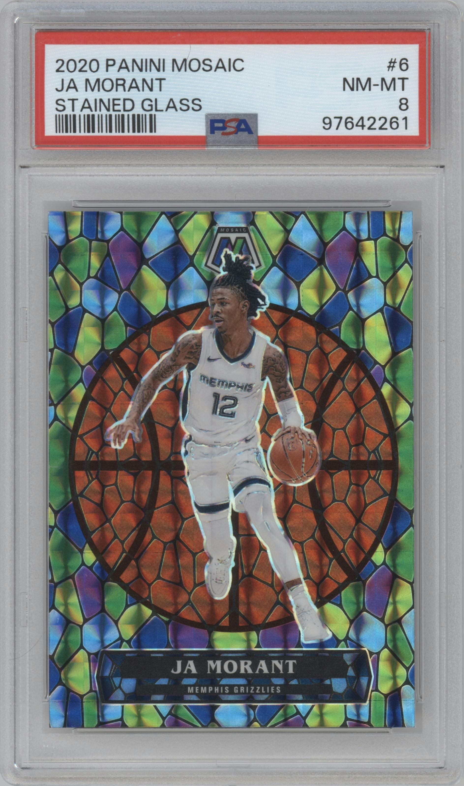 Ja Morant from the 2020-21 Panini Mosaic set graded by PSA and given an overall grade of 8.