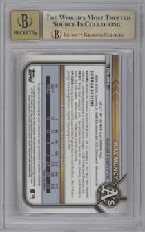 Max Muncy from the 2022 Bowman set featuring a Gold Refractor  parallel graded by Beckett and given an overall grade of 9.5.