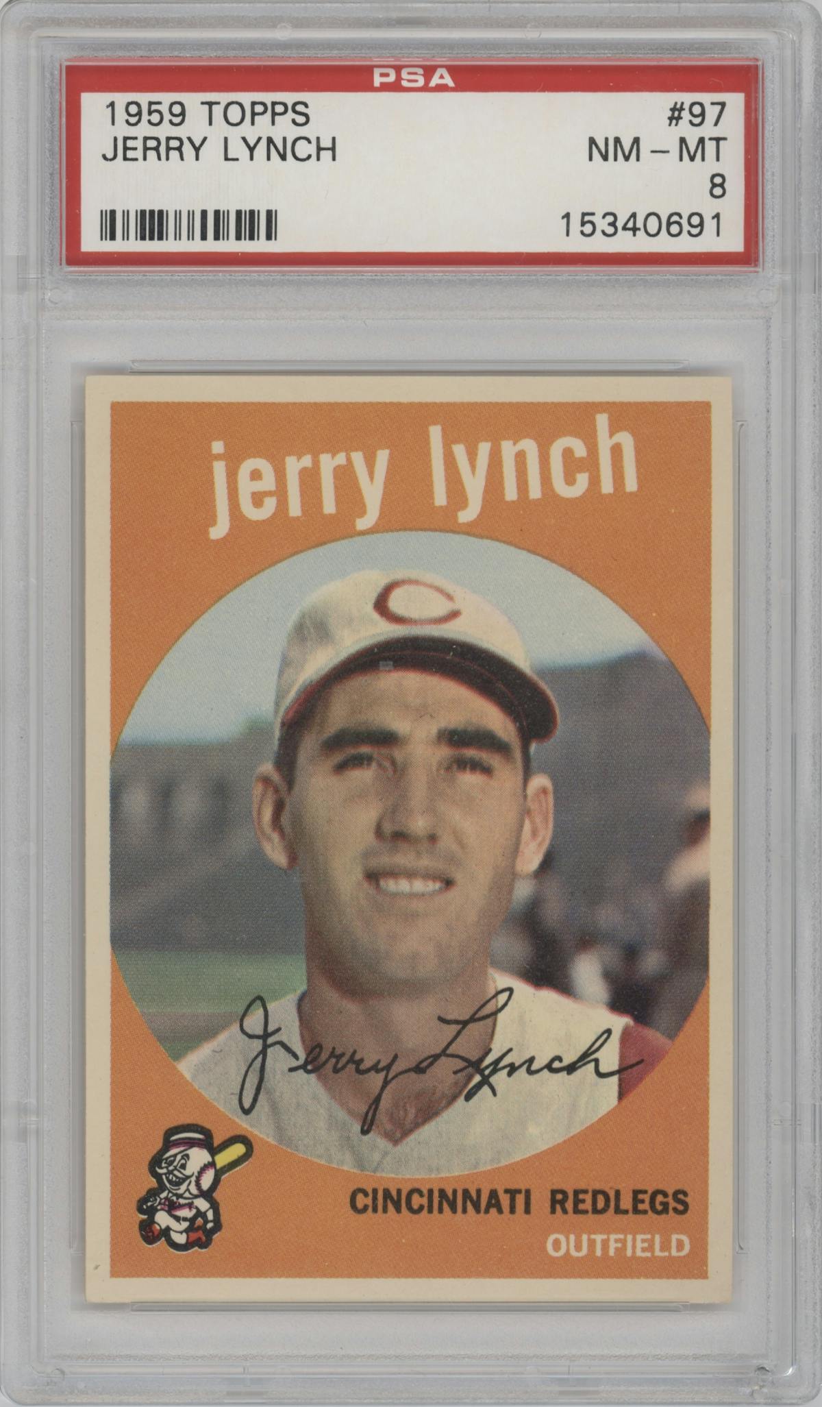 Jerry Lynch from the 1959 Topps set graded by PSA and given an overall grade of 8.