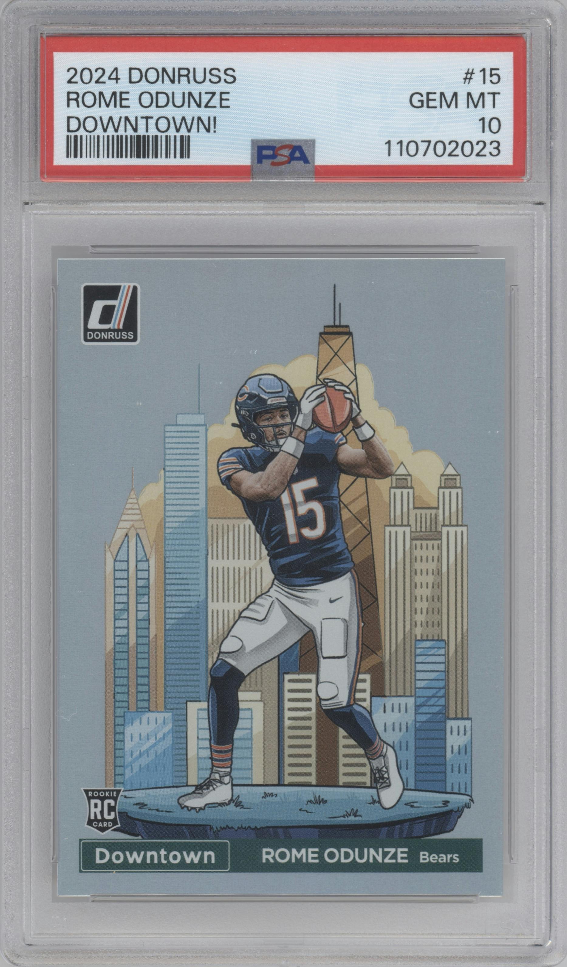 Rome Odunze from the 2024 Donruss set graded by PSA and given an overall grade of 10.