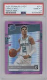 LaMelo Ball from the 2020-21 Panini Donruss Optic set featuring a Hyper Pink parallel graded by PSA and given an overall grade of 10.