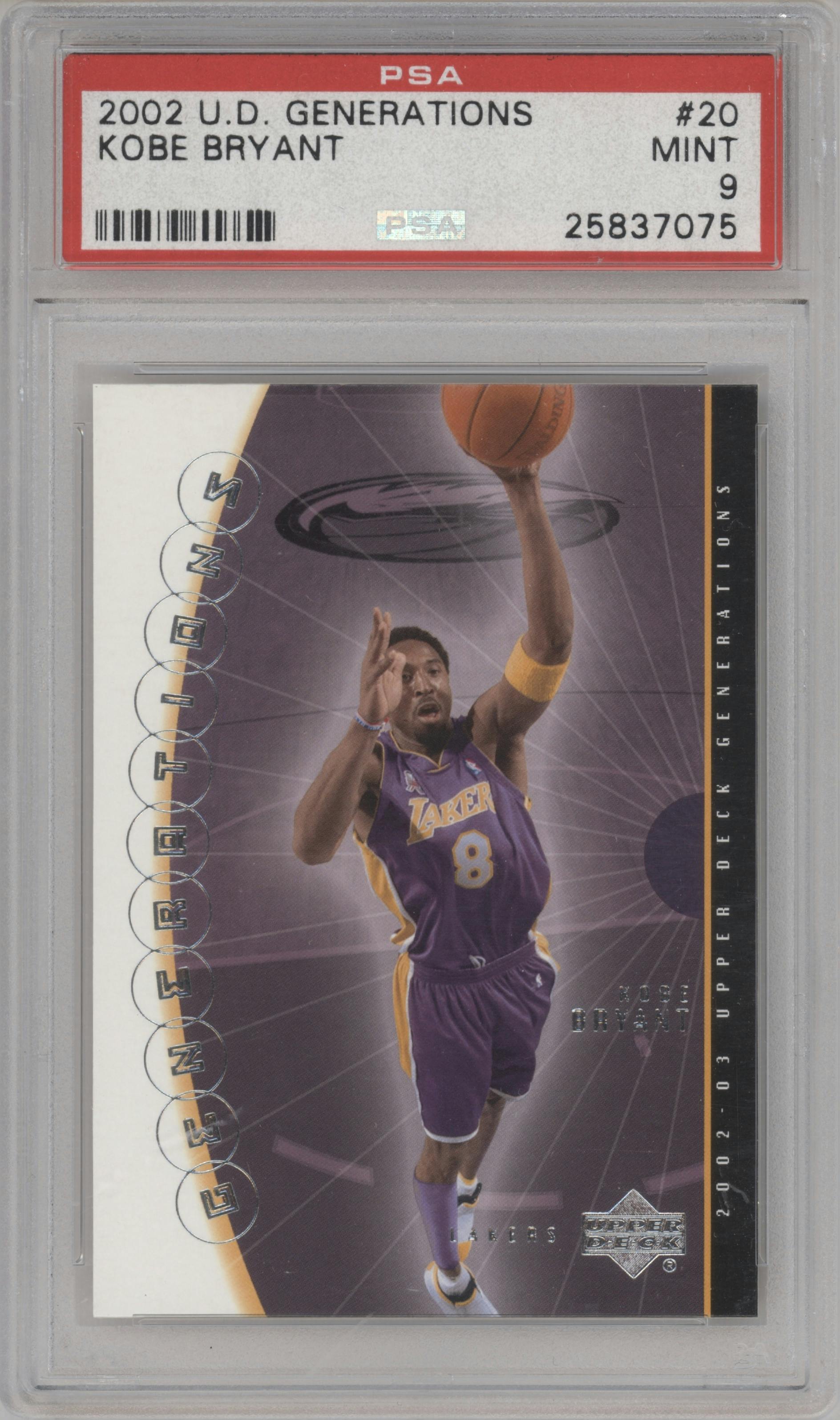 Kobe Bryant from the 2002-03 Upper Deck Generations set graded by PSA and given an overall grade of 9.