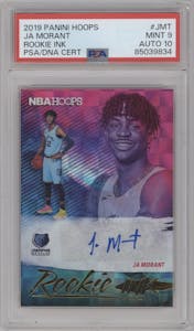 Ja Morant from the 2019-20 Panini NBA Hoops set graded by PSA and given an overall grade of 9.