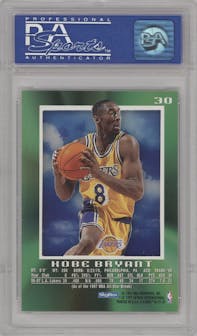 Kobe Bryant from the 1996-97 Skybox E-X2000 set graded by PSA and given an overall grade of 9.