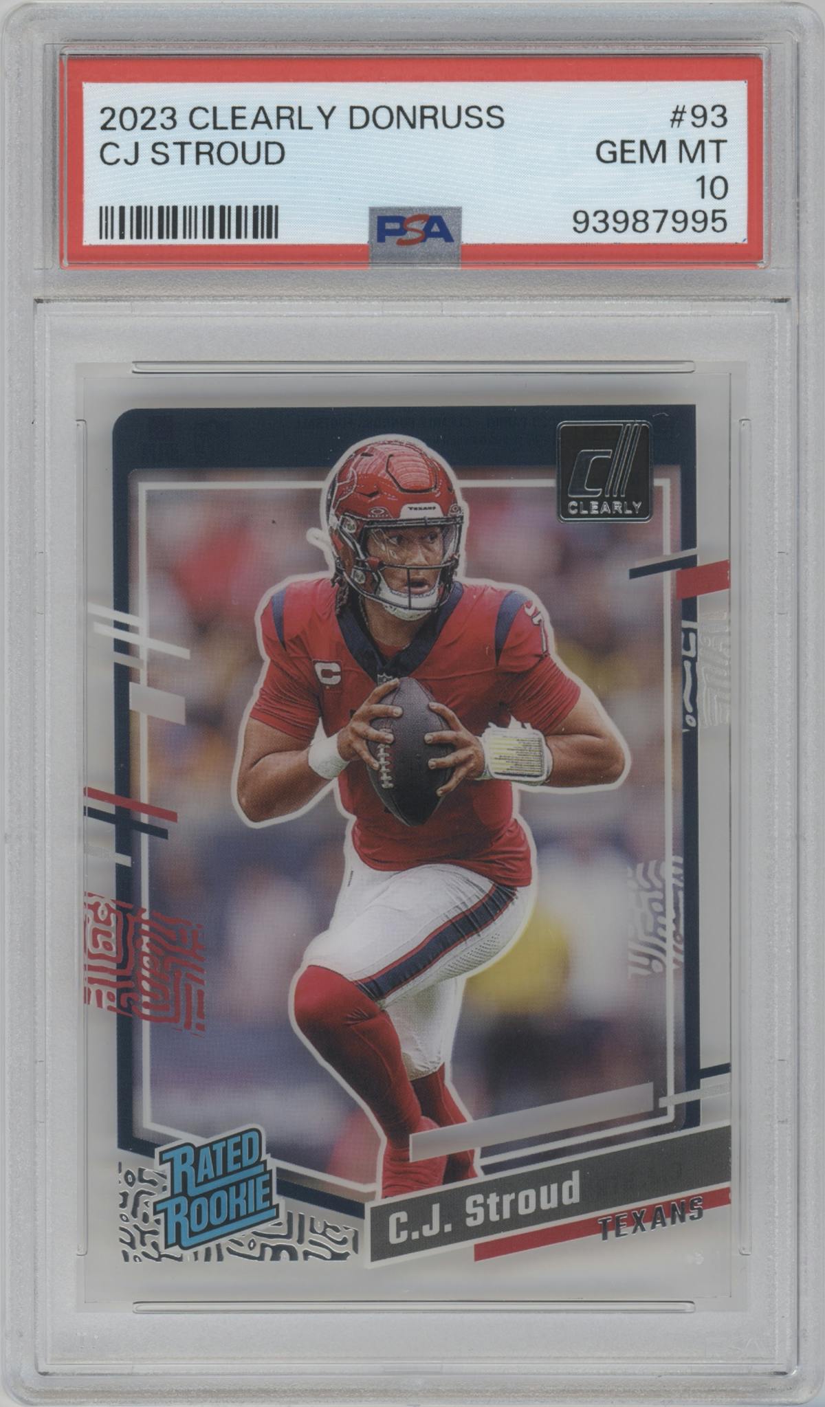 C.J. Stroud from the 2023 Clearly Donruss set graded by PSA and given an overall grade of 10.
