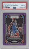Shai Gilgeous-Alexander from the 2023-24 Panini Prizm Monopoly set featuring a Purple  parallel graded by PSA and given an overall grade of 10.