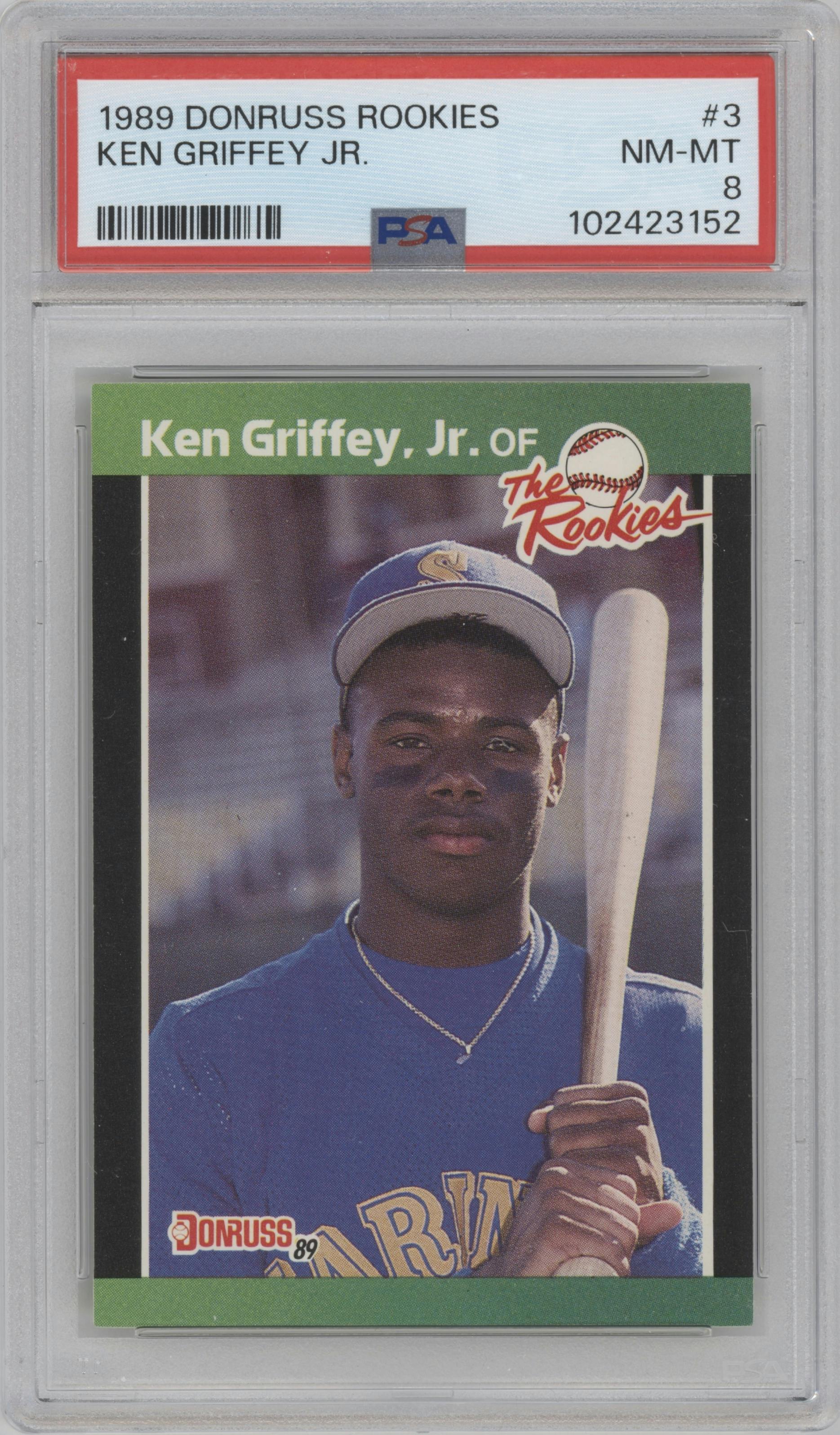 Ken Griffey, Jr.  from the 1989 Donruss The Rookies set graded by PSA and given an overall grade of 8.