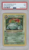 Venusaur from the 1999 Pokemon set graded by PSA and given an overall grade of 7.