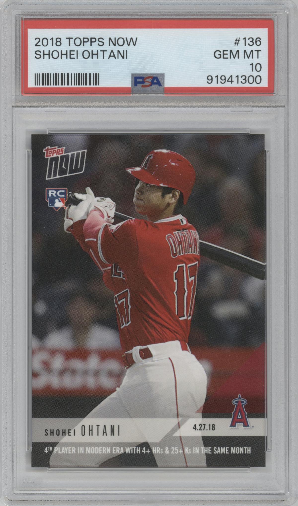 Shohei Ohtani from the 2018 Topps Now set graded by PSA and given an overall grade of 10.