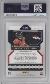 Javonte Williams from the 2021 Panini Prizm set graded by PSA and given an overall grade of 9.