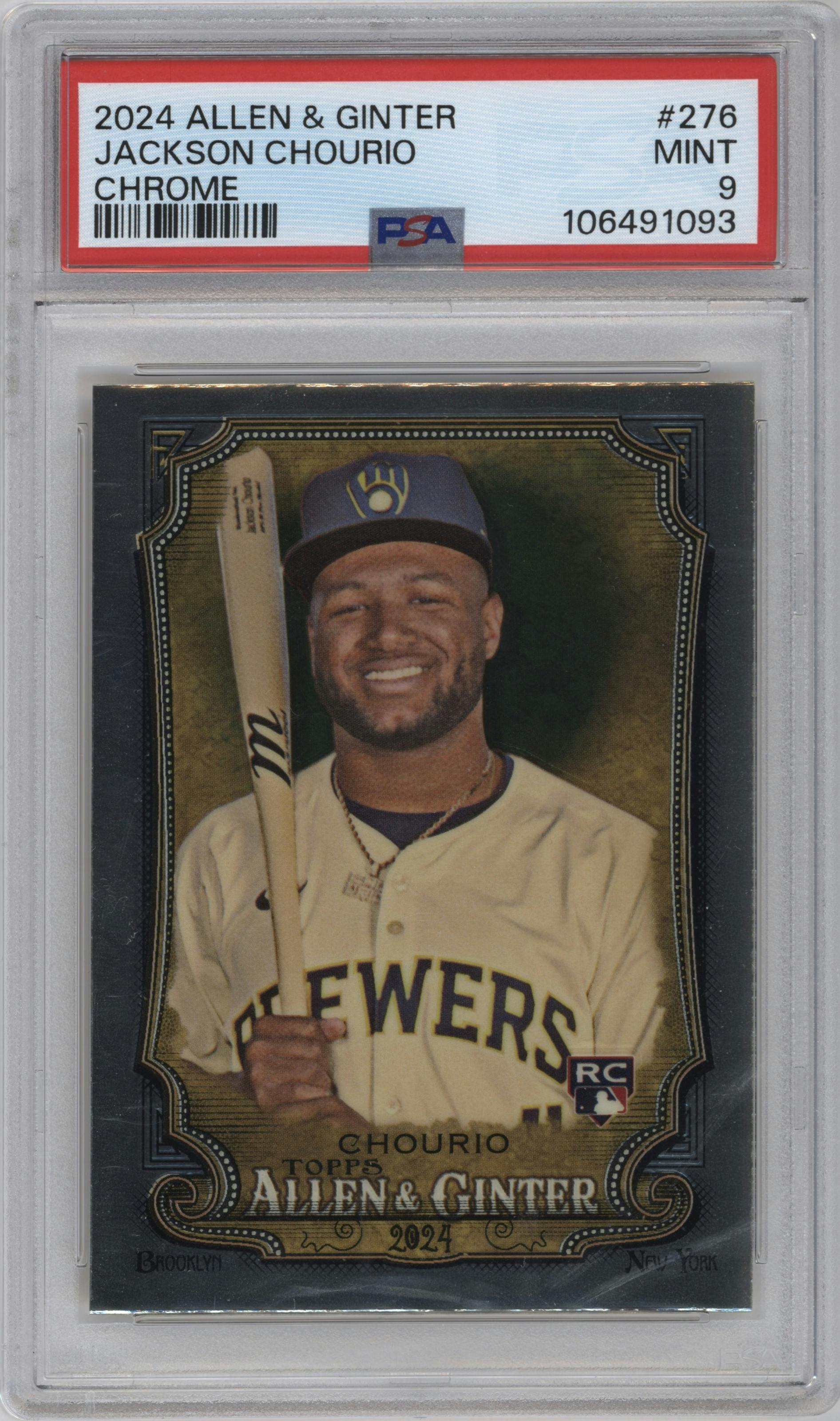 Jackson Chourio from the 2024 Topps Allen & Ginter set graded by PSA and given an overall grade of 9.