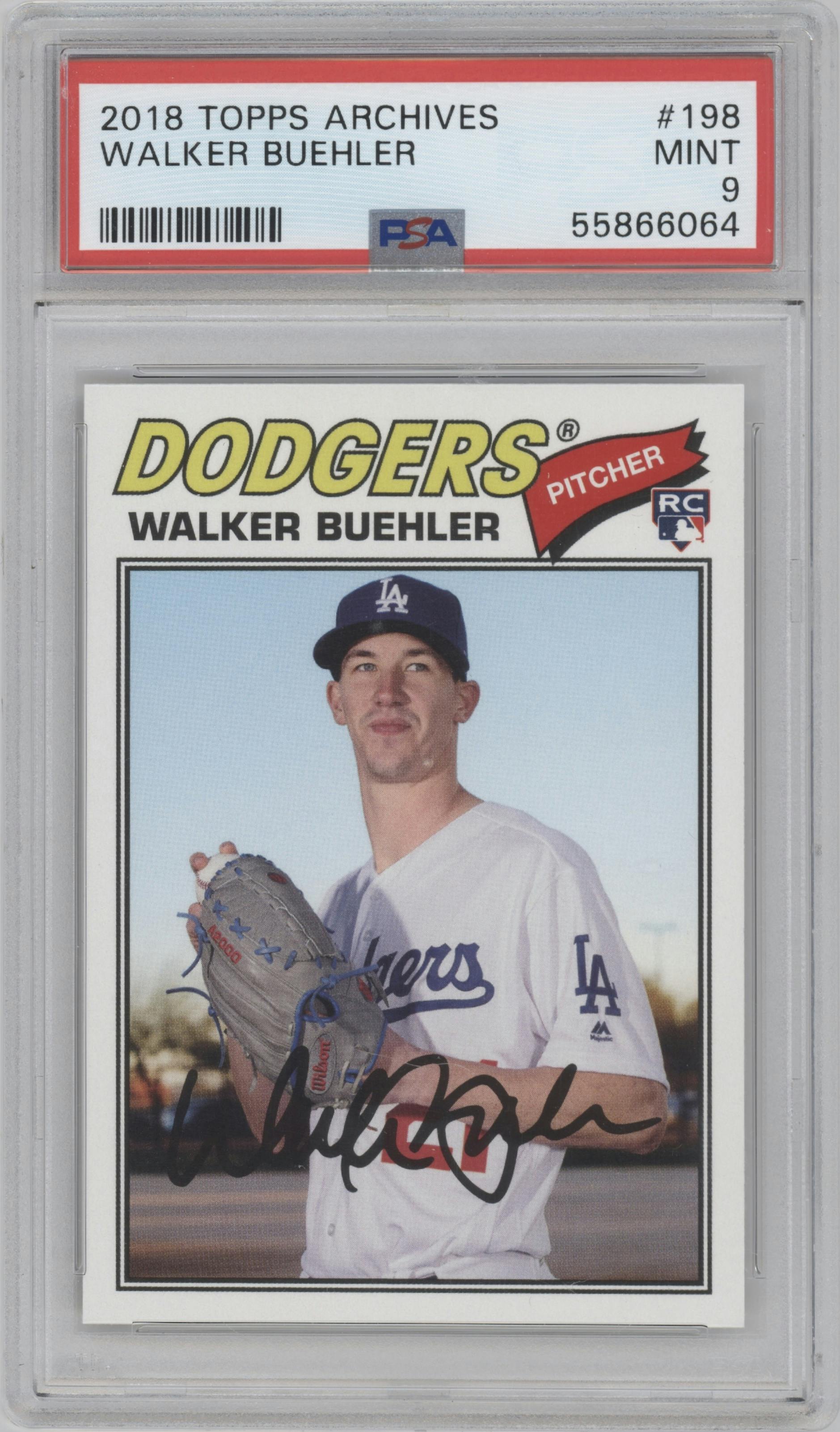 Walker Buehler from the 2018 Topps Archives set graded by PSA and given an overall grade of 9.
