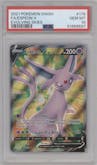 Espeon V from the 2021 Pokemon SWSH set graded by PSA and given an overall grade of 10.