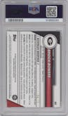 Brock Bowers from the 2023 Bowman Chrome University set featuring a Yellow Refractor parallel graded by PSA and given an overall grade of 10.