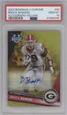 Brock Bowers from the 2023 Bowman Chrome University set featuring a Yellow Refractor parallel graded by PSA and given an overall grade of 10.