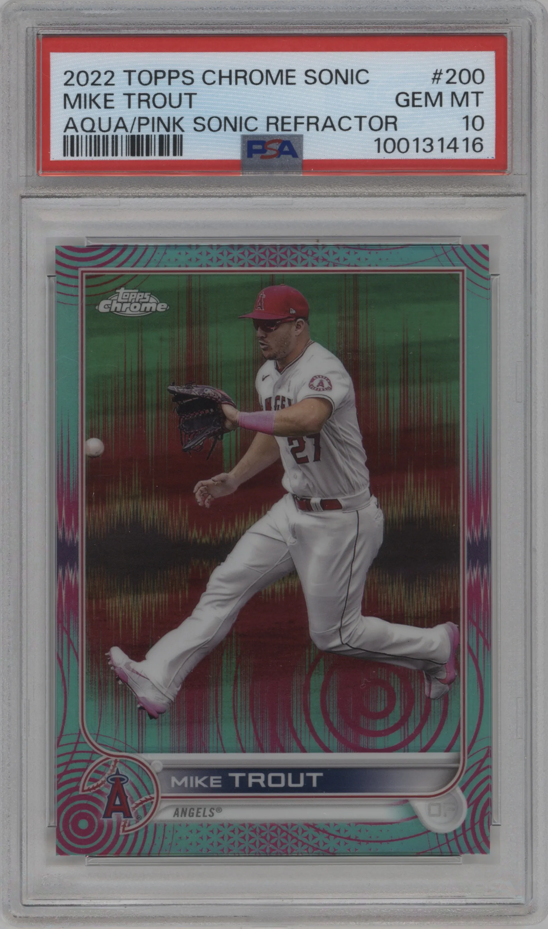2022 Topps Chrome Sonic Mike Trout Aqua/Pink Sonic Pulse #200 PSA 10