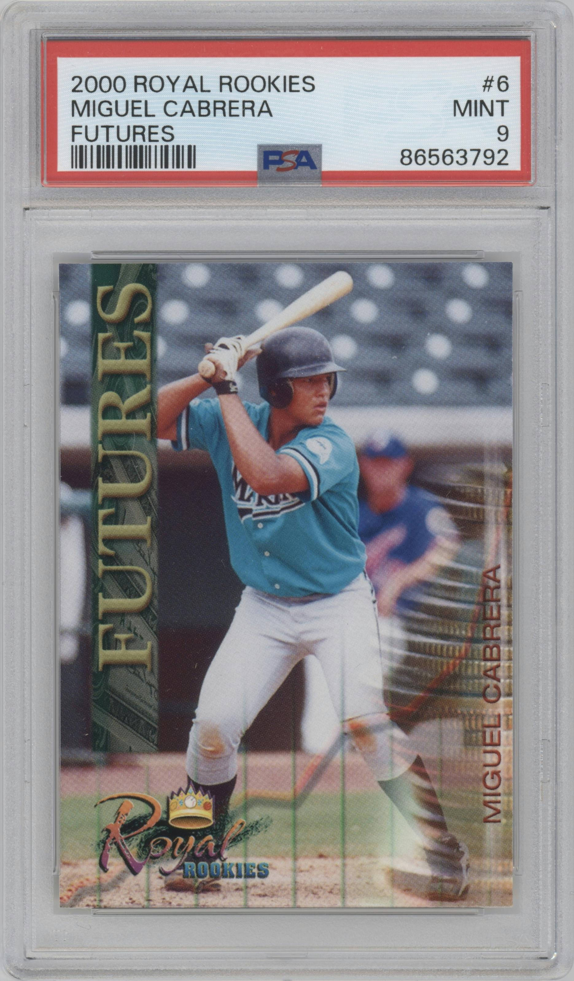 Miguel Cabrera from the 2000 Royal Rookies Futures set graded by PSA and given an overall grade of 9.