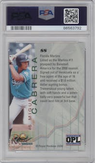 Miguel Cabrera from the 2000 Royal Rookies Futures set graded by PSA and given an overall grade of 9.