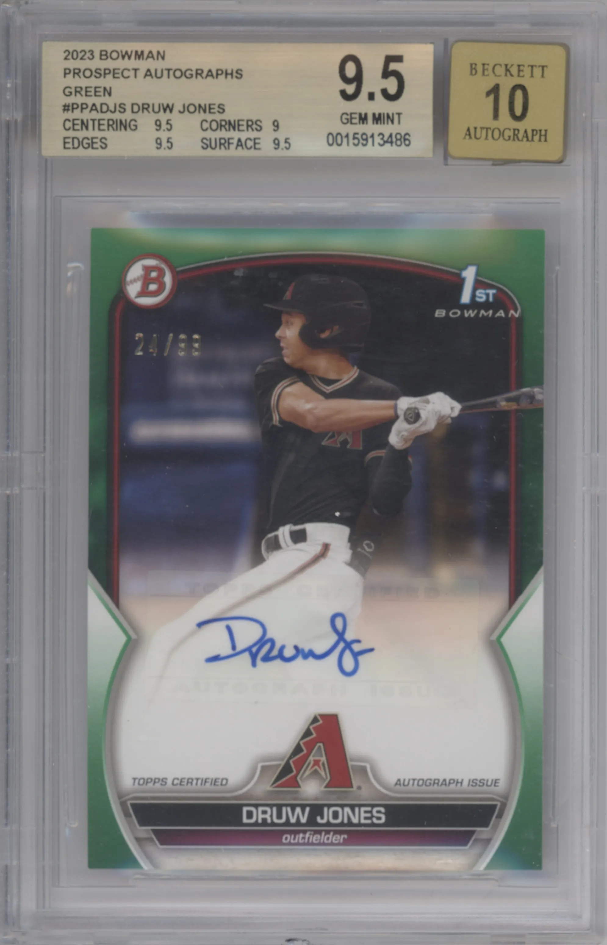 2023 Bowman Pros.Auto Druw Jones Green Border BGS 9.5