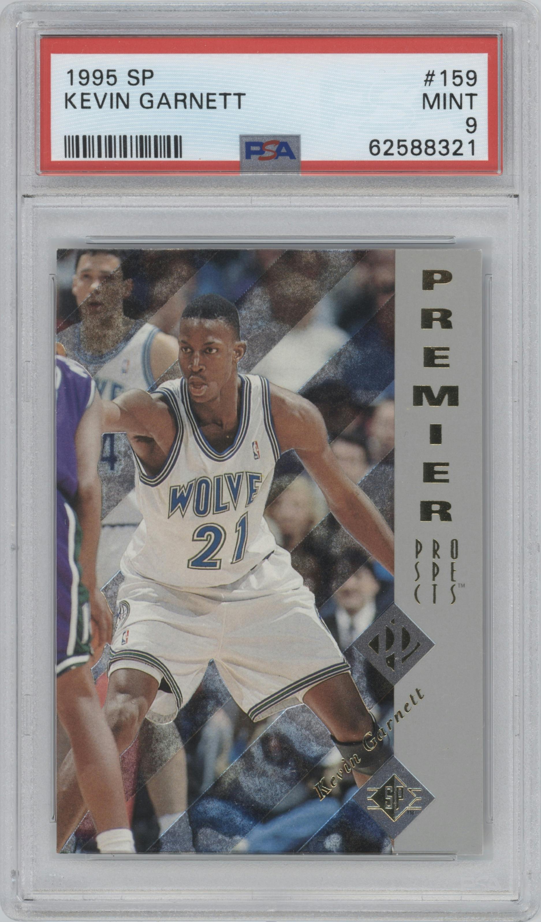 Kevin Garnett from the 1995-96 SP set graded by PSA and given an overall grade of 9.