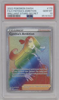 Cynthia's Ambition from the 2022 Pokemon SWSH set graded by PSA and given an overall grade of 10.