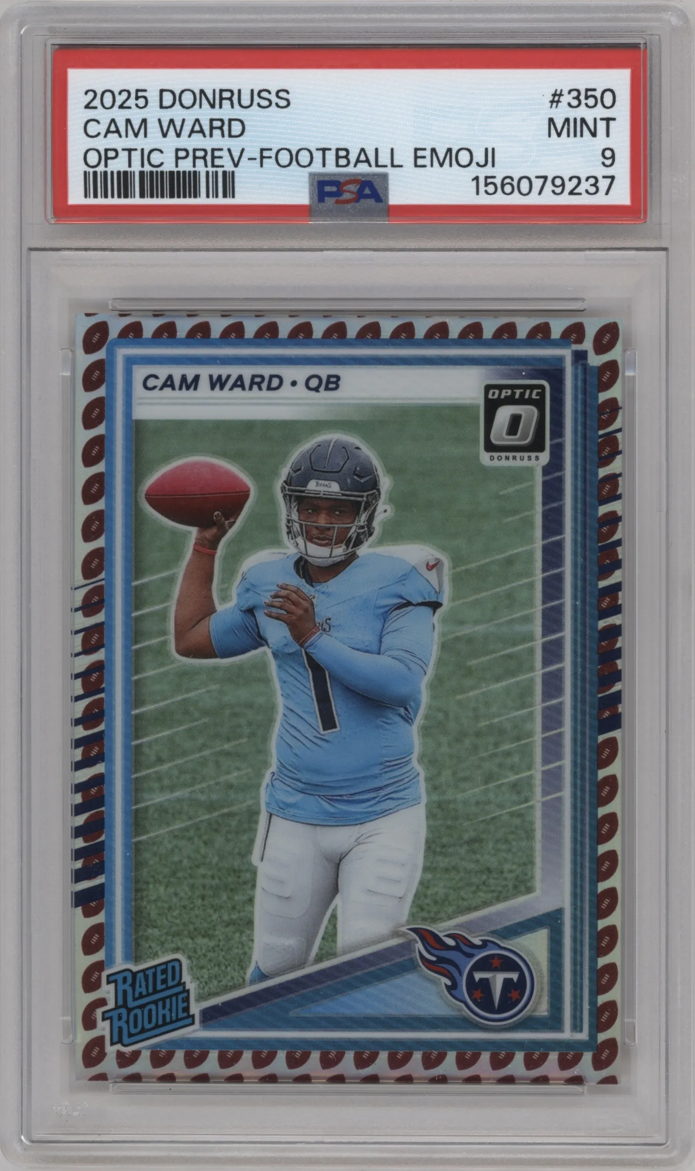 2025 Panini Donruss Opt.Rtd.Rke.Prev. Cam Ward Football Emoji #350 PSA 9