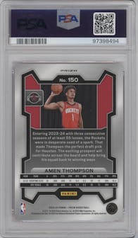 Amen Thompson from the 2023-24 Panini Prizm set featuring a Pink Ice parallel graded by PSA and given an overall grade of 10.
