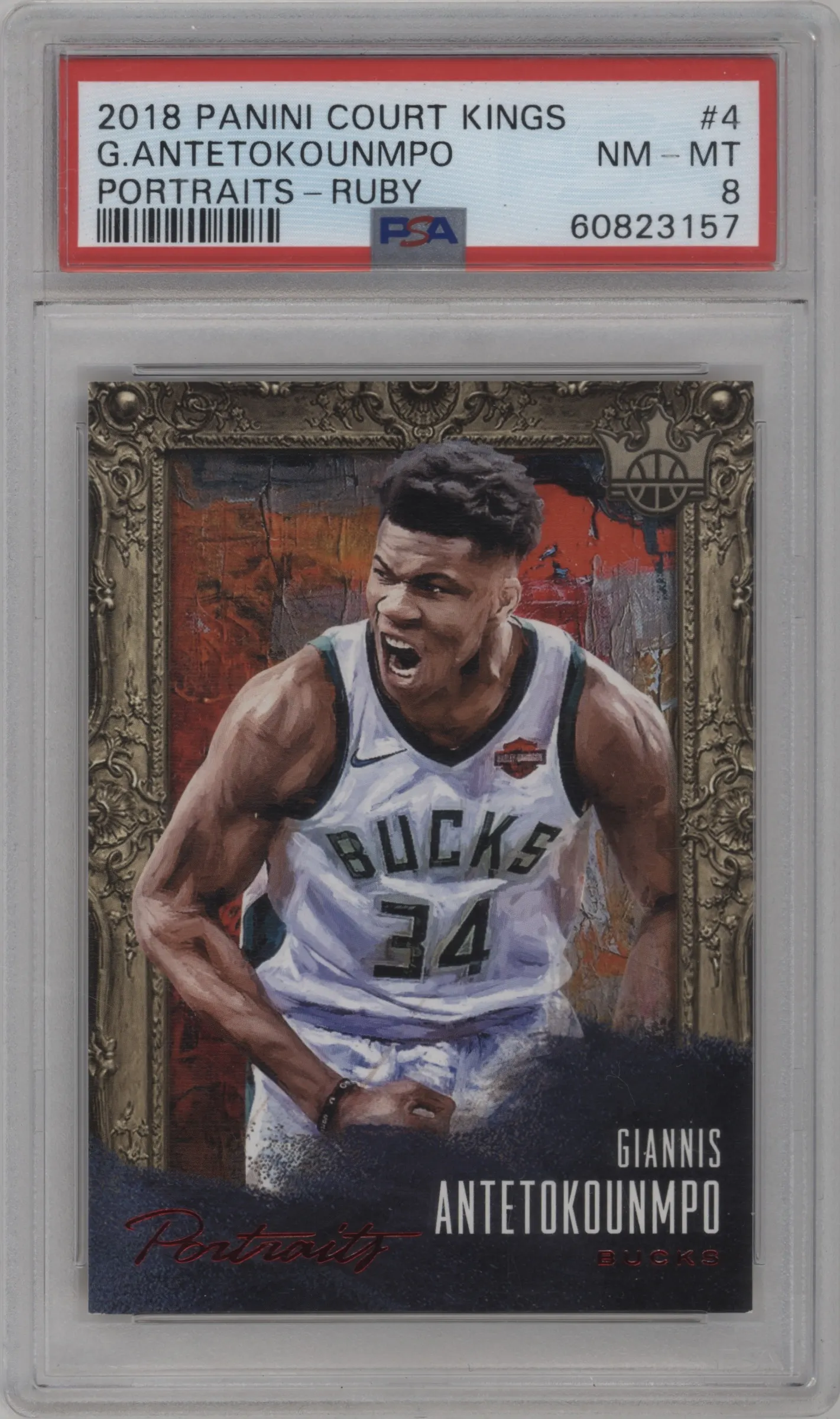 2018 Panini Court Kings Portraits Giannis Antetokounmpo Ruby #4 PSA 8