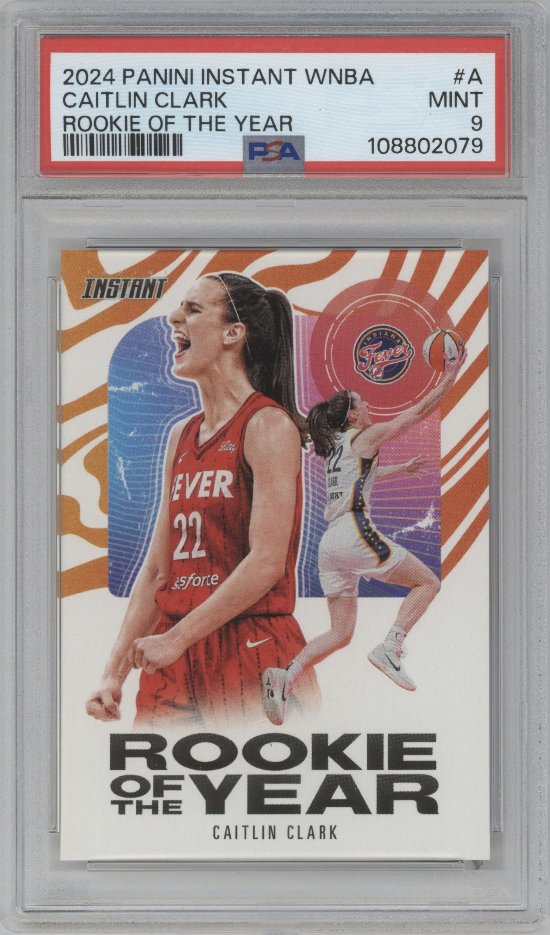 Caitlin Clark from the 2024-25 Panini Instant WNBA set graded by PSA and given an overall grade of 9.