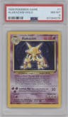 Alakazam from the 1999 Pokemon set graded by PSA and given an overall grade of 8.