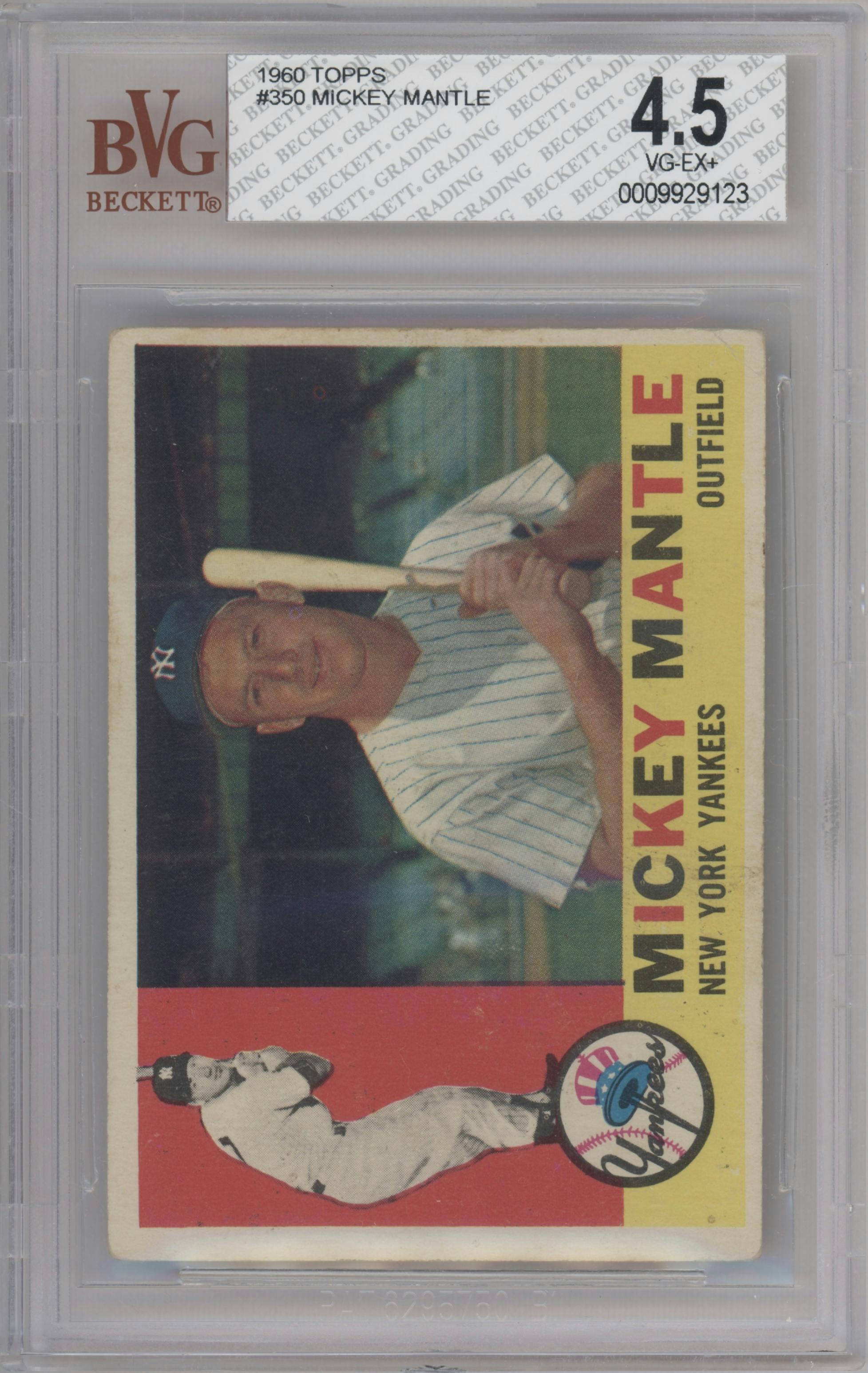 Mickey Mantle from the 1960 Topps set graded by Beckett and given an overall grade of 4.5.