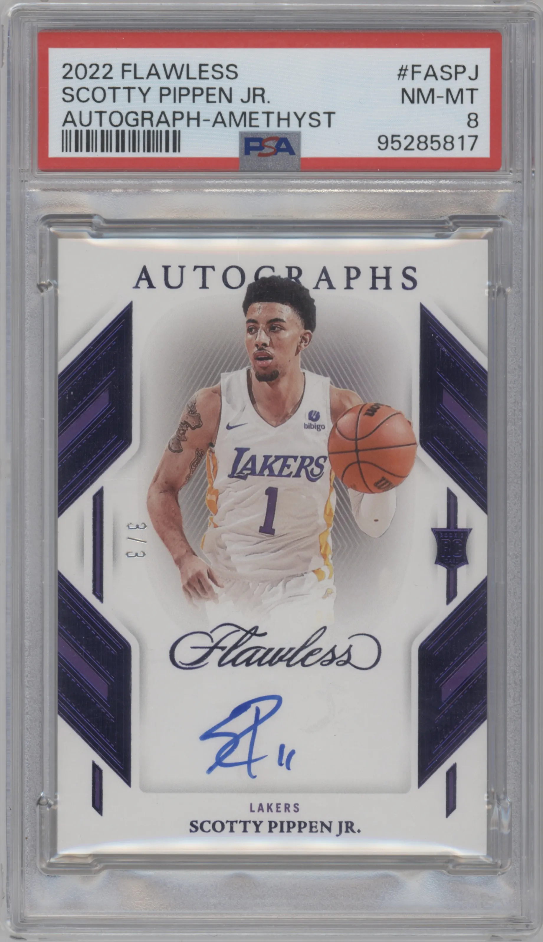 2022 Panini Flawless Auto Scotty Pippen Jr. Amethyst #FA-SPJ PSA 8