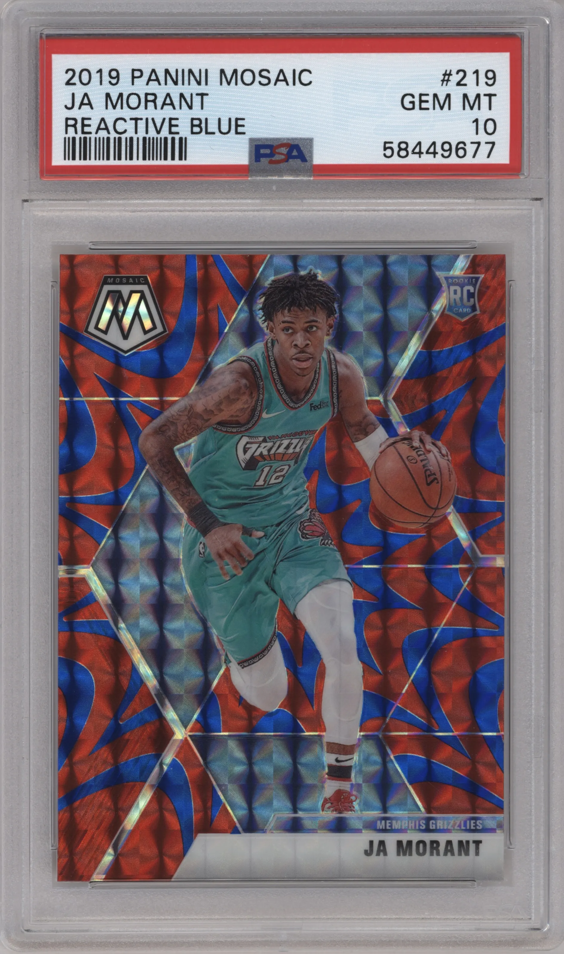 2019 Panini Mosaic Ja Morant Reactive Blue PSA 10