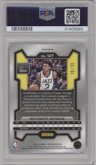 Keyonte George from the 2023-24 Panini Prizm set featuring a Choice Cherry Blossom parallel graded by PSA and given an overall grade of 9.
