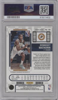 Bennedict Mathurin from the 2022-23 Panini Contenders Optic set featuring a Red parallel graded by PSA and given an overall grade of 10.