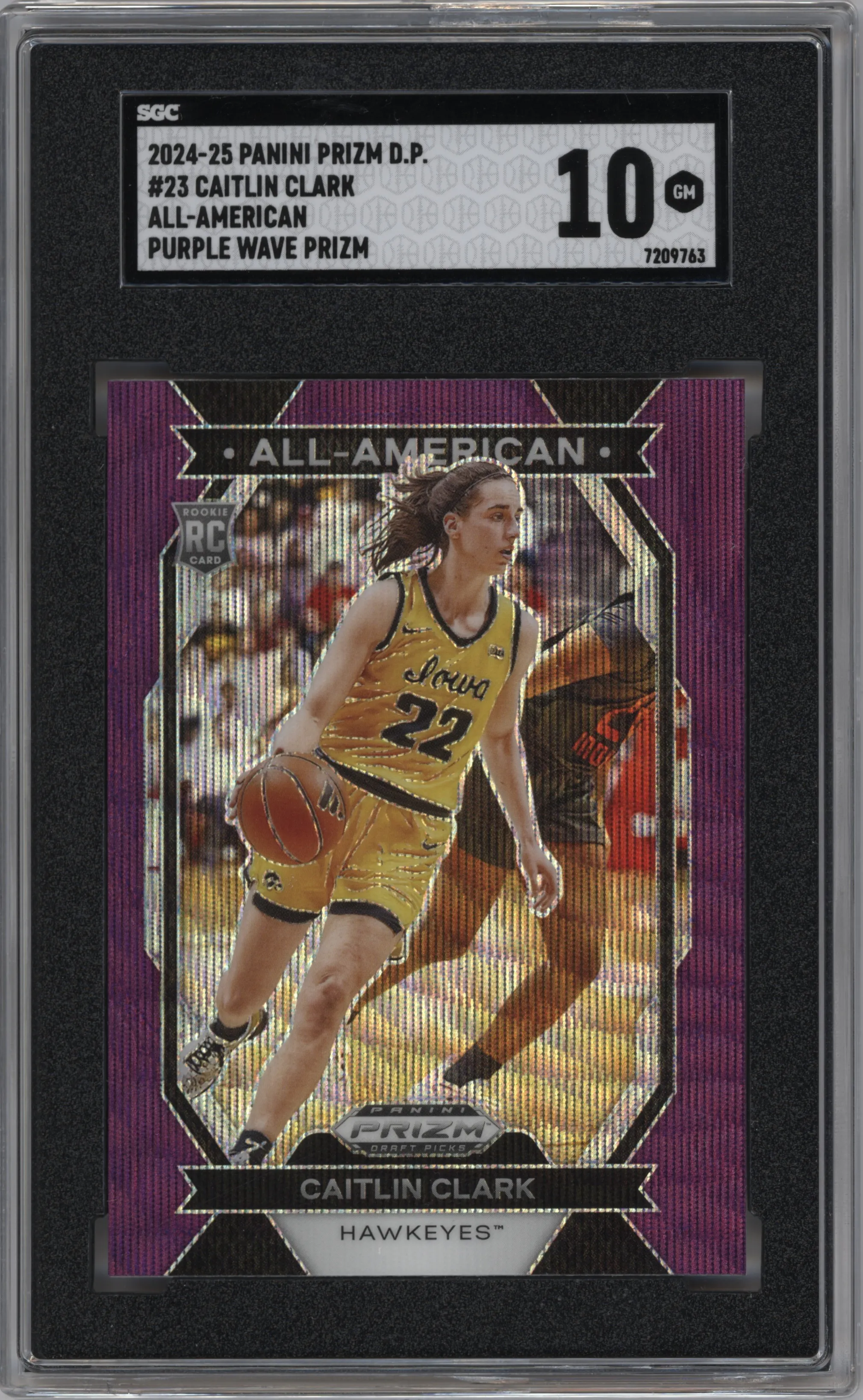 2024 Panini Prizm Draft Picks All-American Caitlin Clark Purple Wave #23 SGC 10