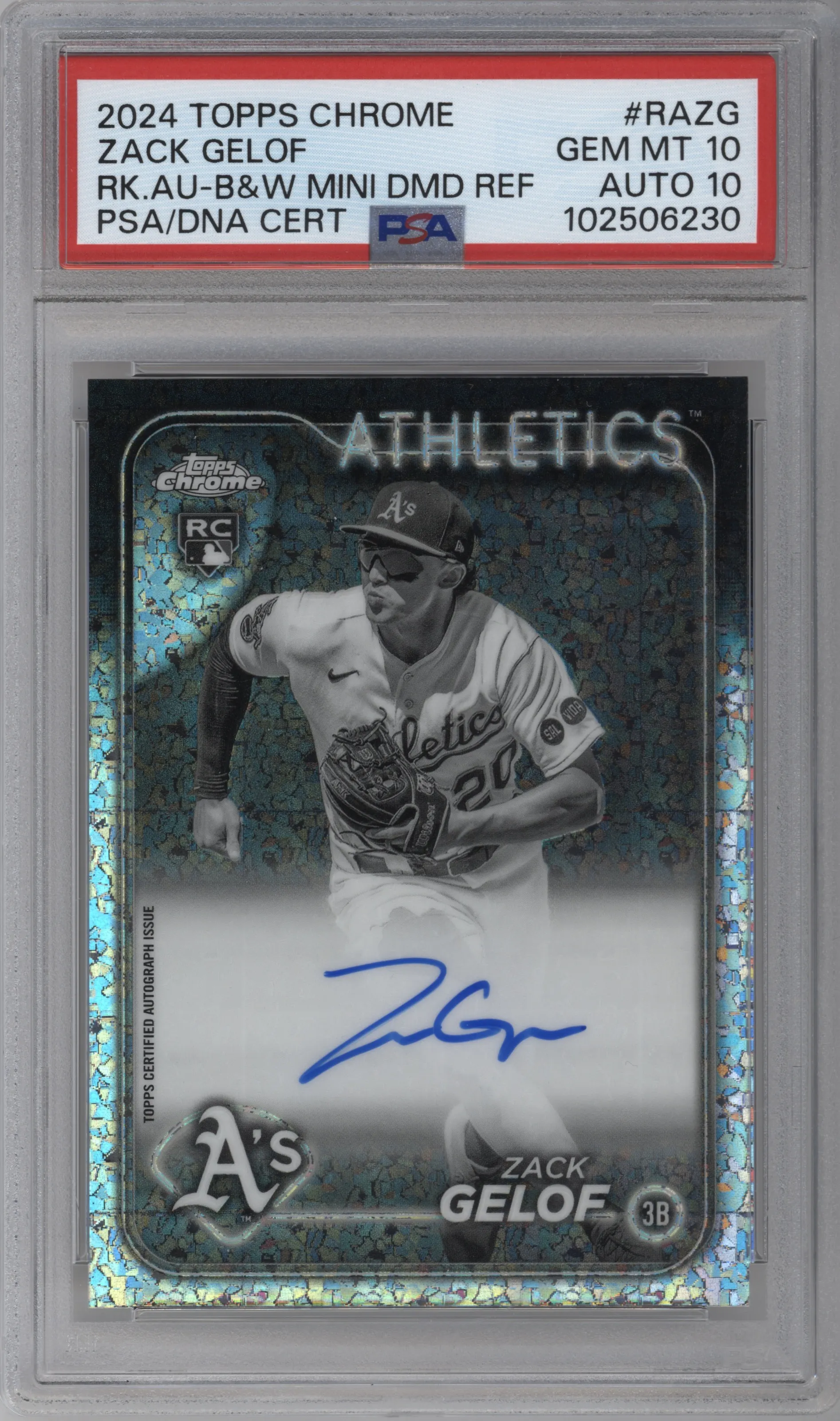 2024 Topps Chrome Rke.Auto Zack Gelof Black & White Mini-Diamond Refractor #RA-ZG PSA 10