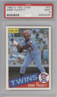 Kirby Puckett from the 1985 O-Pee-Chee set graded by PSA and given an overall grade of 9.