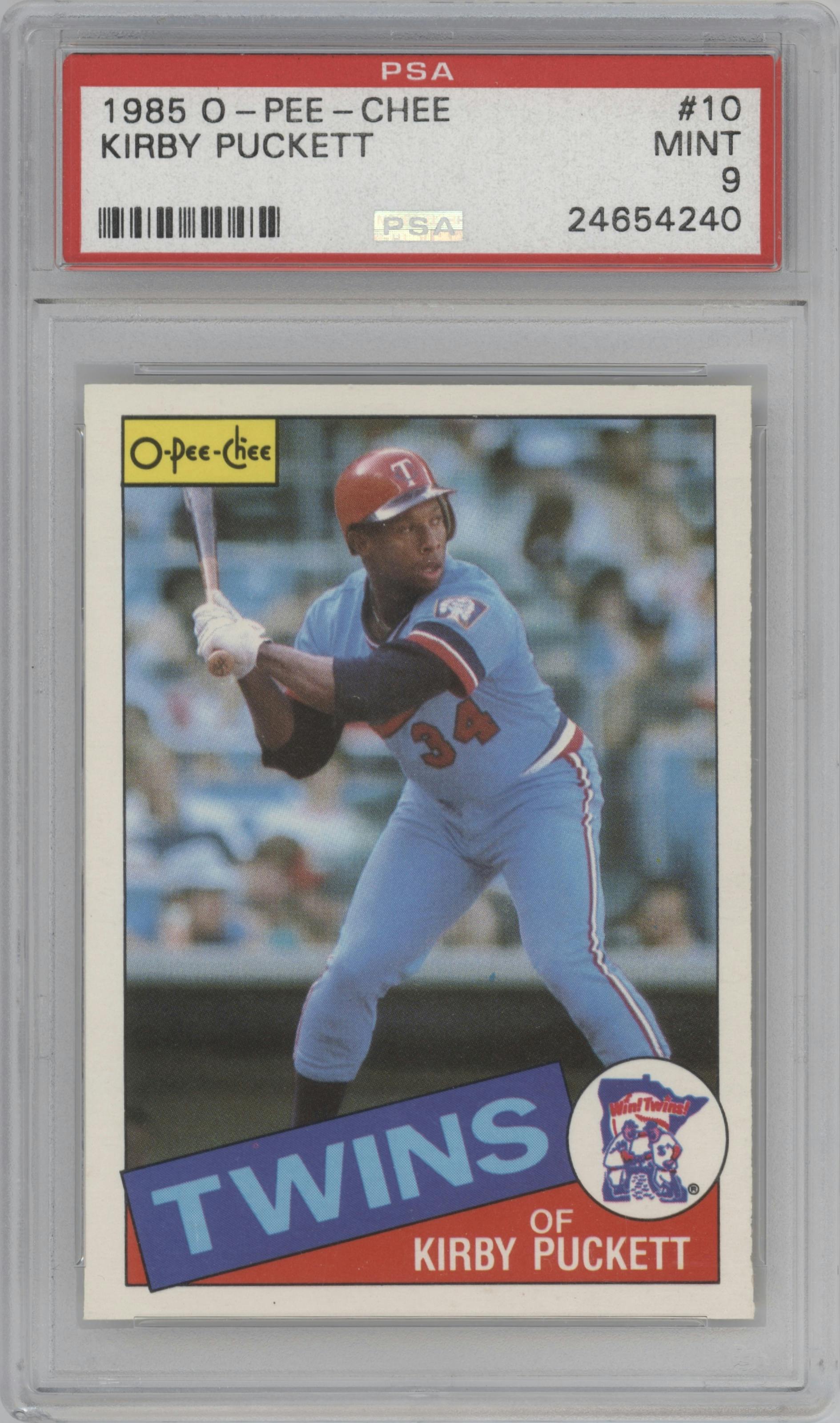 Kirby Puckett from the 1985 O-Pee-Chee set graded by PSA and given an overall grade of 9.