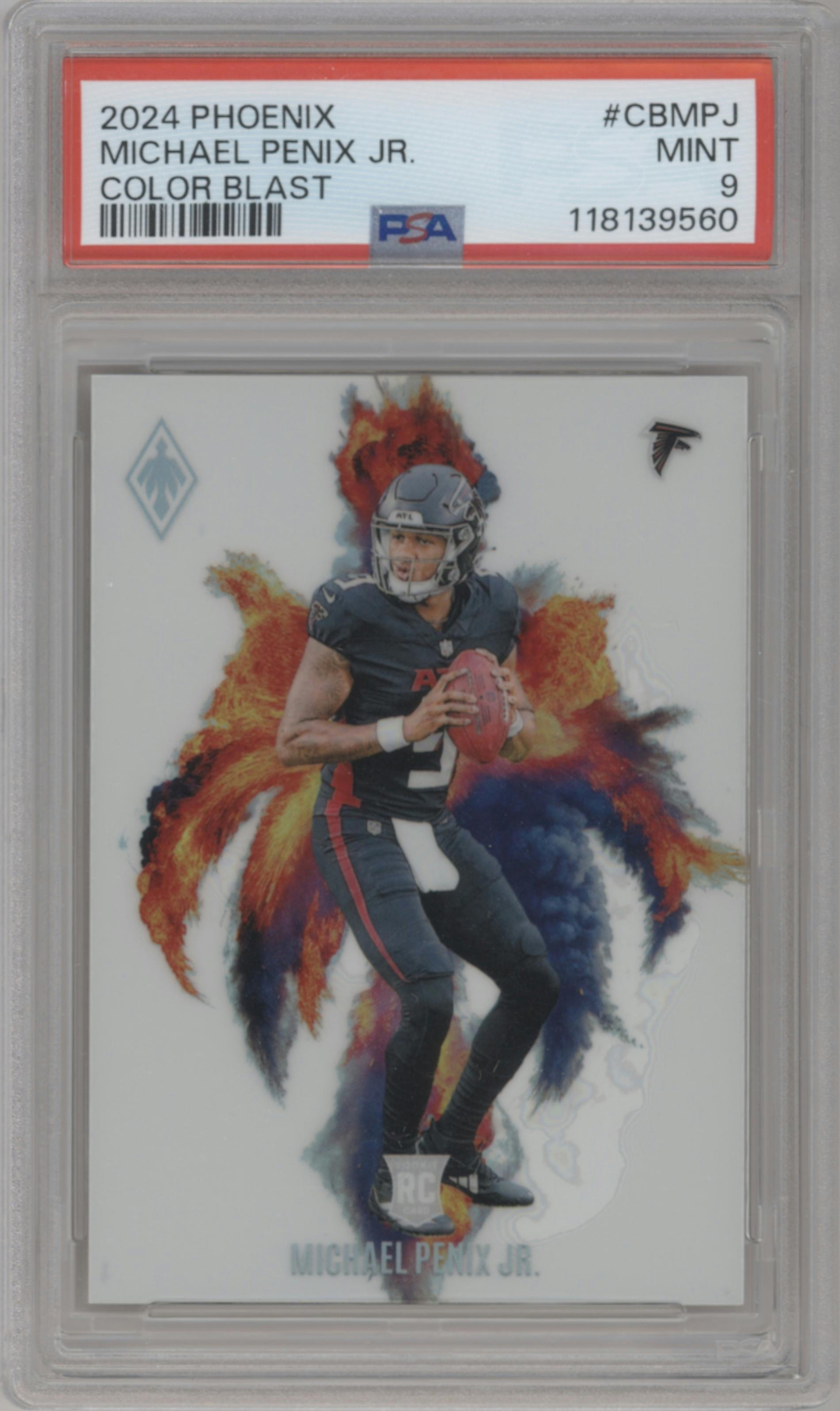 Michael Penix Jr. from the 2024 Panini Phoenix set graded by PSA and given an overall grade of 9.
