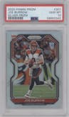 Joe Burrow from the 2020 Panini Prizm set featuring a Silver Prizm parallel graded by PSA and given an overall grade of 10.