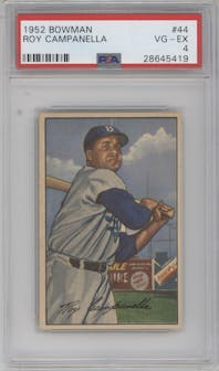 Roy Campanella from the 1952 Bowman set graded by PSA and given an overall grade of 4.