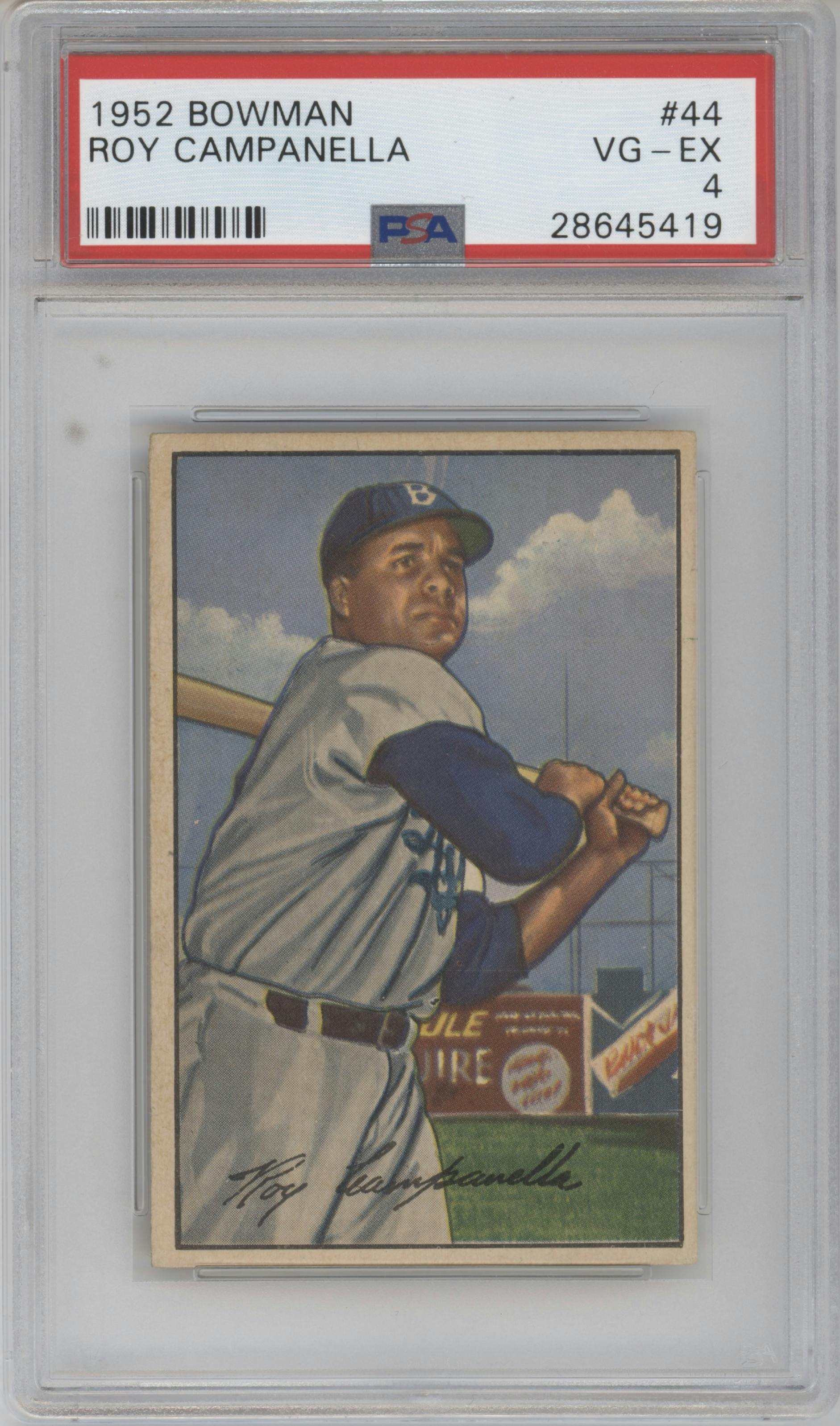 Roy Campanella from the 1952 Bowman set graded by PSA and given an overall grade of 4.