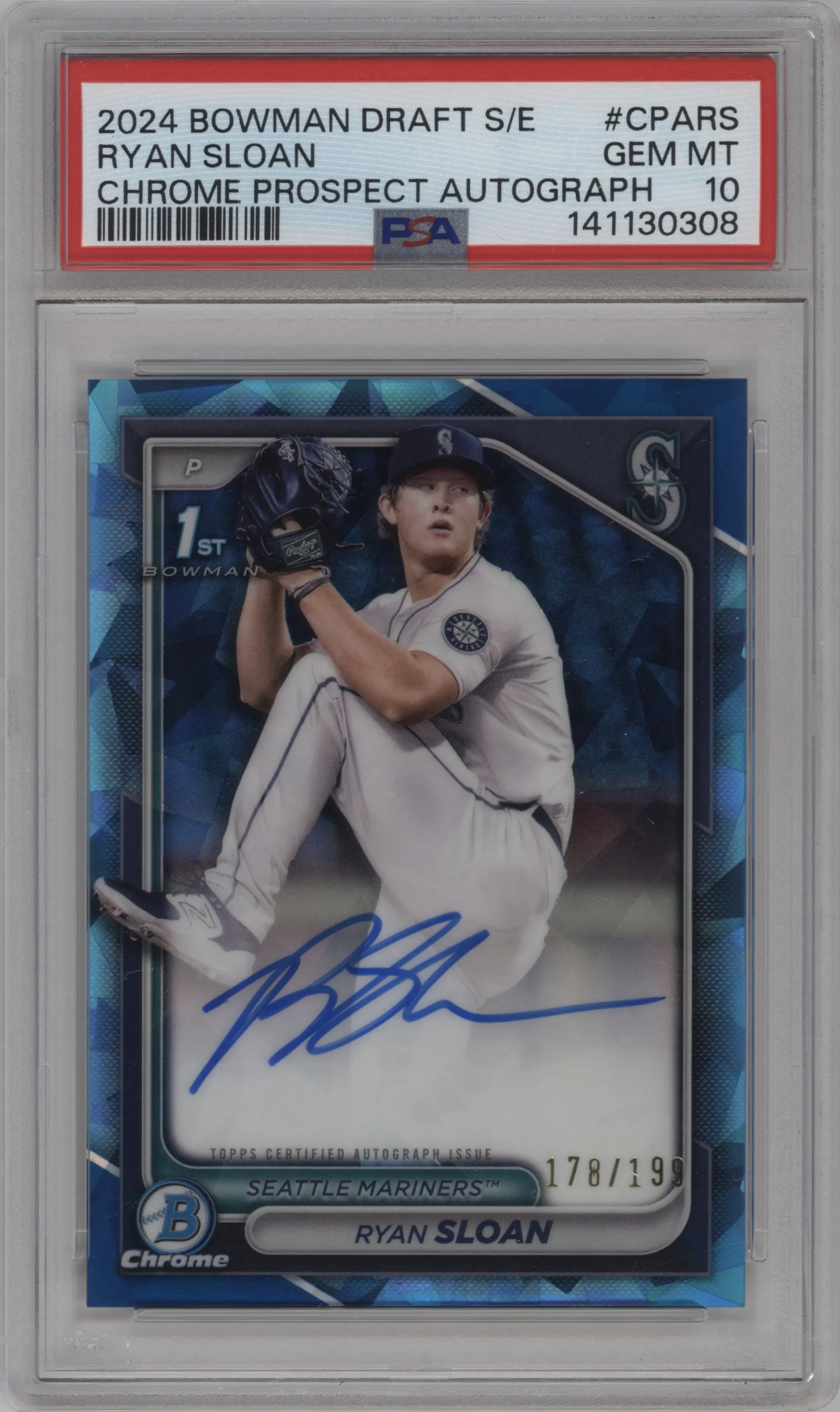 2024 Bowman Draft Sapphire Edition Chr.Pros.Auto Ryan Sloan PSA 10