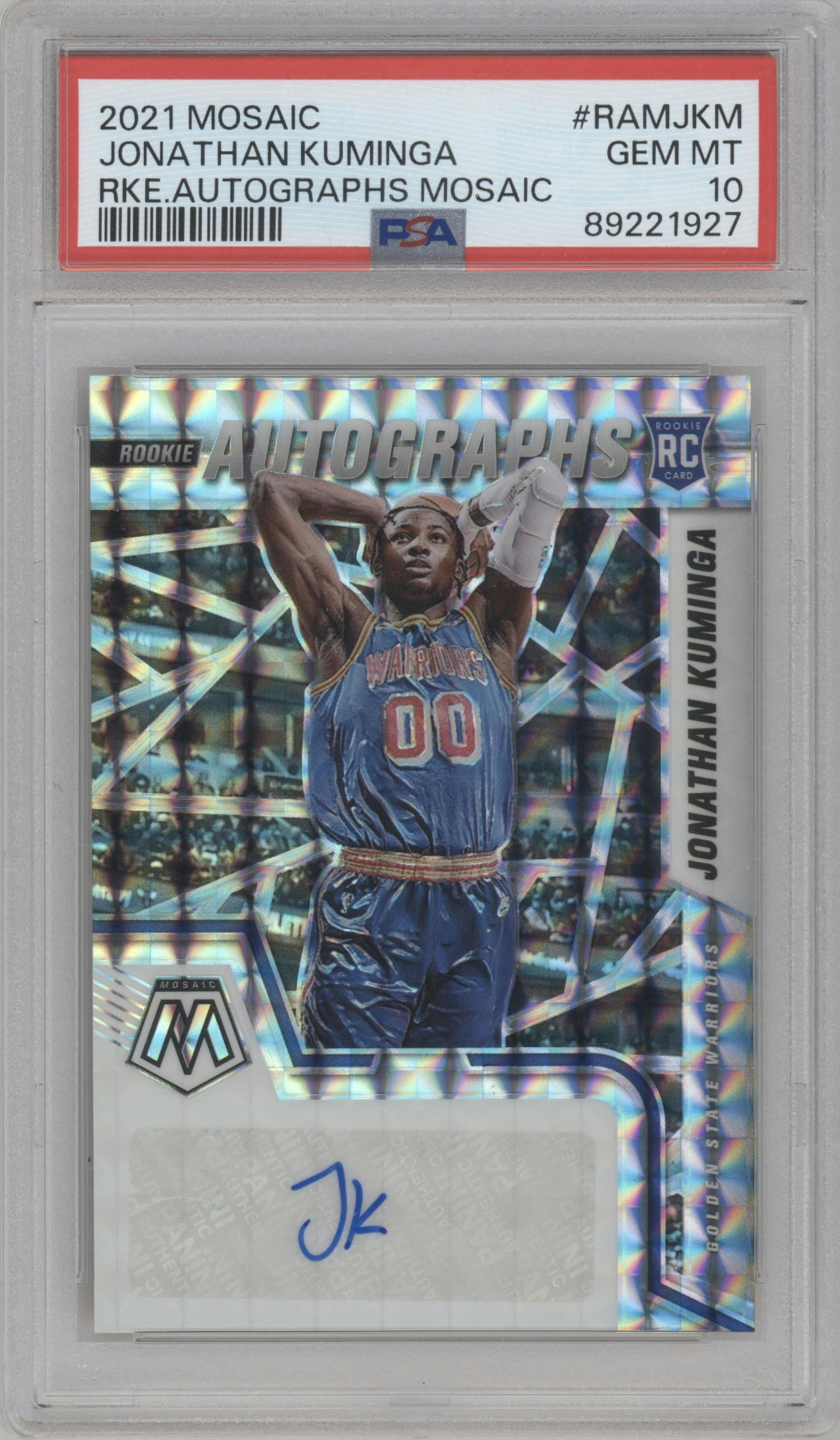 Jonathan Kuminga from the 2021-22 Panini Mosaic  set graded by PSA and given an overall grade of 10.